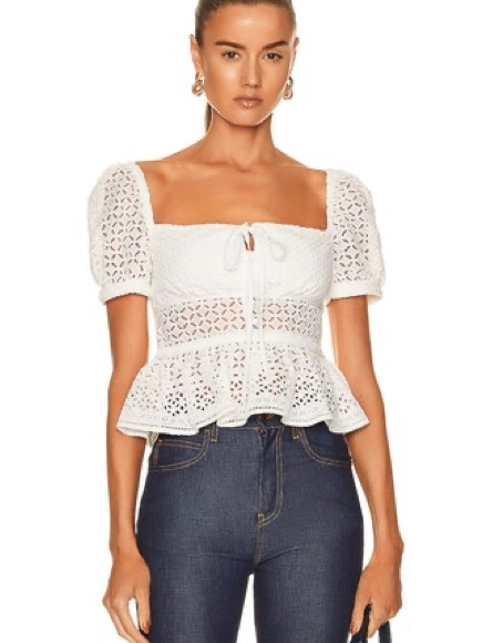 Self-Portrait White Broderie Peplum Top
